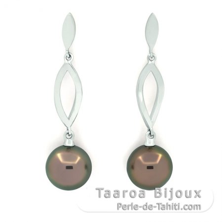 Boucles d\'oreilles en Argent et 2 Perles de Tahiti Rondes C 10.4 mm