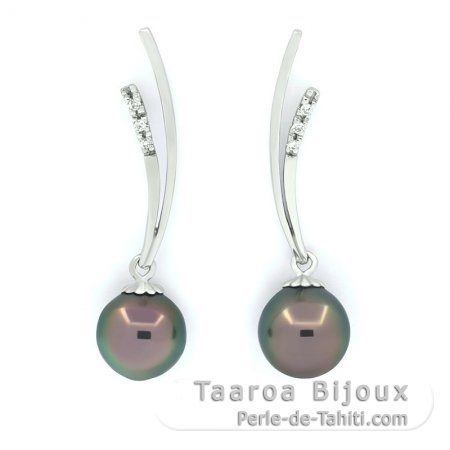 Boucles d\'Oreilles en Argent et 2 Perles de Tahiti Semi-Baroques B 9.3 mm