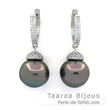 Boucles d\'Oreilles en Argent et 2 Perles de Tahiti Semi-Baroques 1 B et 1 C 12.6 mm