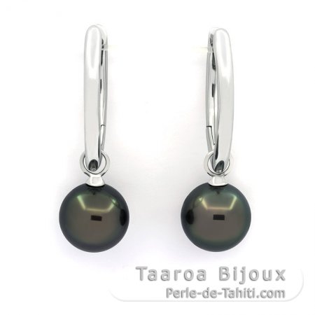 Boucles d\'oreilles en Argent et 2 Perles de Tahiti Rondes C 11.8 mm