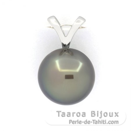 Pendentif en Or blanc 18K et 1 Perle de Tahiti Ronde B 10.2 mm