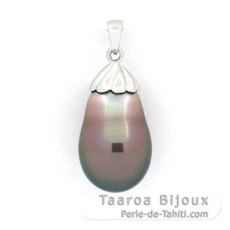 Pendentif en Or blanc 18K et 1 Perle de Tahiti Semi-Baroque A 11 mm