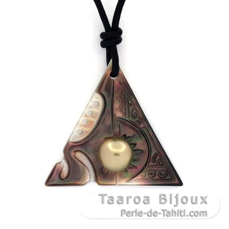 Pendentif en nacre et 1 Perle de Tahiti Semi-Ronde C 8.9 mm