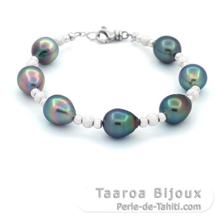 Bracelet en Argent et 7 Perles de Tahiti Semi-Baroques B+ de 9  9.5 mm