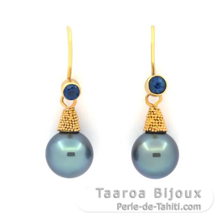 Boucles d\'Oreilles en Or 18K et 2 Perles de Tahiti Rondes B+ 9.3 mm