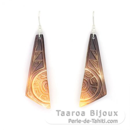 Boucles d\'oreilles en Nacre de Tahiti et Argent .925 Rhodi