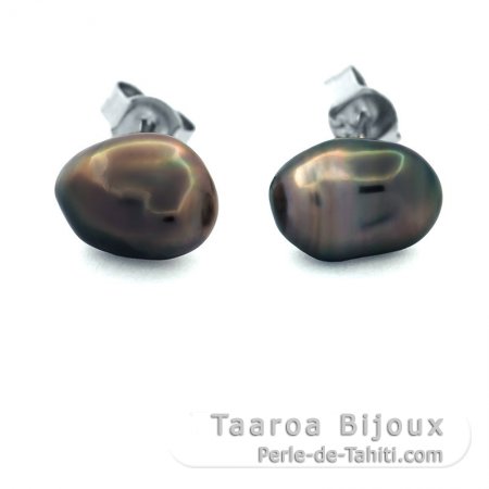 Boucles d\'Oreilles en Argent et 2 Keishis de Tahiti