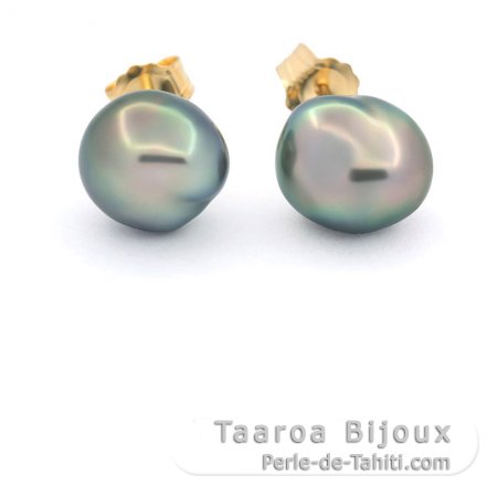 Boucles d\'oreilles en Or 18K et 2 Keishis de Tahiti