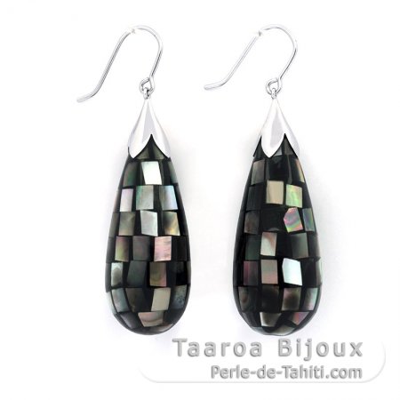 Boucles d\'oreilles en Nacre de Tahiti et Argent .925 Rhodi