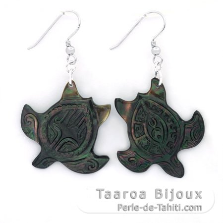 Boucles d\'oreilles en Nacre de Tahiti et Argent .925 Rhodi