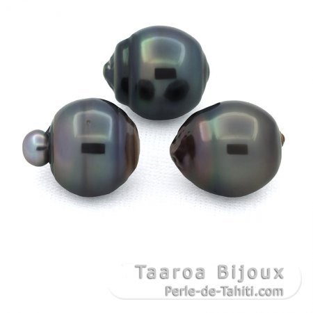 Lot de 3 Perles de Tahiti Cercles D de 12.6  12.9 mm