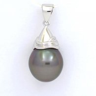 Pendentif en Or blanc 18K et 1 Perle de Tahiti Semi-Baroque B 12.4 mm
