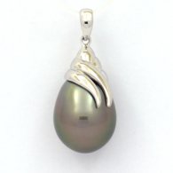 Pendentif en Argent et 1 Perle de Tahiti Semi-Baroque C 12 mm