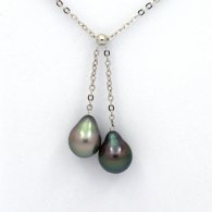 Collier en Argent et 2 Perles de Tahiti Semi-Baroques B 8.7 et 9 mm