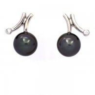 Boucles d'oreilles en Argent et 2 Perles de Tahiti Semi-Rondes B 9 mm