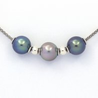 Collier en Argent et 3 Perles de Tahiti Rondes C+ de 10.2  10.4 mm