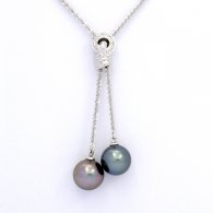 Collier en Argent et 2 Perles de Tahiti Rondes C 11 et 11.2 mm