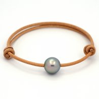 Bracelet en Cuir et 1 Perle de Tahiti Ronde C 10.9 mm