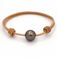 Bracelet en Cuir et 1 Perle de Tahiti Ronde C 12.4 mm