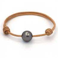 Bracelet en Cuir et 1 Perle de Tahiti Ronde C 12.3 mm