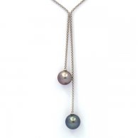 Collier en Argent et 2 Perles de Tahiti Rondes C 10.9 et 11.5 mm