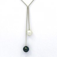 Collier en Argent et 2 Perles de Tahiti Rondes C 11.2 et 11.5 mm