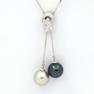 Collier en Argent et 2 Perles de Tahiti Rondes C+ 10.8 et 10.9 mm