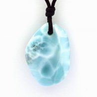 Collier en Coton cir et 1 Larimar - 32.2 x 22.4 x 8.9 mm - 9.3 gr