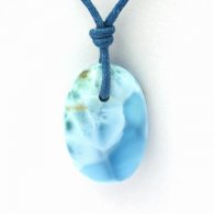 Collier en Coton cir et 1 Larimar - 20.4 x 13.7 x 6.5 mm - 3 gr