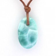 Collier en Coton cir et 1 Larimar - 21.5 x 13.2 x 6.4 mm - 2.85 gr