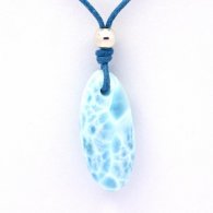 Collier en Coton cir et 1 Larimar - 27 x 12 x 7.4 mm - 4.15 gr