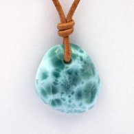 Collier en Cuir et 1 Larimar - 23.1 x 20 x 8.2 mm - 5.7 gr