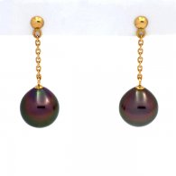 Boucles d'oreilles en Or 18K et 2 Perles de Tahiti Semi-Baroques A 9.1 mm