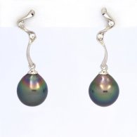 Boucles d'oreilles en Argent et 2 Perles de Tahiti Semi-Baroques B 8.5 mm