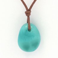 Collier en Coton cir et 1 Larimar - 19.5 x 15.5 x 9 mm - 4.3 gr