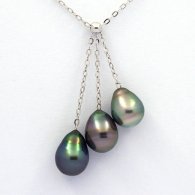 Collier en Argent et 3 Perles de Tahiti Cercles B de 8.5  8.7 mm