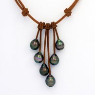 Collier en Cuir et 6 Perles de Tahiti Cercles C de 9.3  10 mm