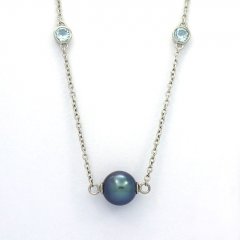 Collier en Argent et 5 Perles de Tahiti Semi-Rondes C  8.5  9.1 mm