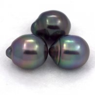 Lot de 3 Perles de Tahiti Semi-Baroques B de 10.5  10.7 mm