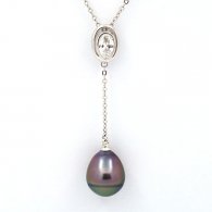 Collier en Argent et 1 Perle de Tahiti Semi-Baroque B 10.3 mm