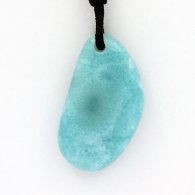 Collier en Coton cir et 1 Larimar - 29 x 17 x 5.6 mm - 5.33 gr