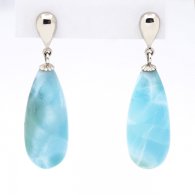 Boucles d'oreilles en Argent et 2 Larimar - 24 x 9.7 x 7 mm - 5.25 gr