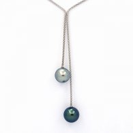 Collier en Argent et 2 Perles de Tahiti Rondes C+ 12.1 et 12.5 mm