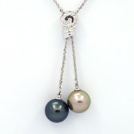 Collier en Argent et 2 Perles de Tahiti Rondes C+ 11.7 et 12 mm
