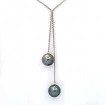 Collier en Argent et 2 Perles de Tahiti Rondes C 12.6 et 12.8 mm