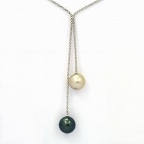 Collier en Argent et 2 Perles de Tahiti Rondes C 12.3 et 12.5 mm