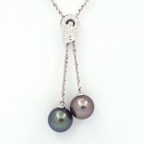 Collier en Argent et 2 Perles de Tahiti Rondes C 11.6 et 11.7 mm
