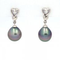 Boucles d'oreilles en Argent et 2 Perles de Tahiti Semi-Baroques B 8.6 et 8.8 mm