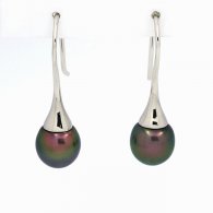 Boucles d'oreilles en Argent et 2 Perles de Tahiti Semi-Baroques A 9.3 mm