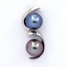 Pendentif en Argent et 2 Perles de Tahiti Semi-Baroques B+ 9.5 mm